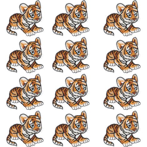 12 Pièces d'Autocollants en Tissu à Broder Motif Tigre pour Décorer Vêtements, Sacs et Valises DIY (1/5)