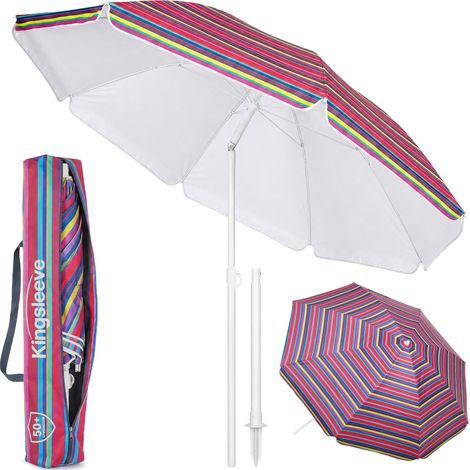 Kingsleeve Sonnenschirm 180 - 200cm UV Schutz 50+ Neigbar mit Erdspieß Tragetasche Wasserabweisend Strand Garten Strandschirm Balkonschirm Gartenschirm bunt - 180cm (1/5)