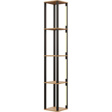 Säulenregal mit LED 26 x 26 x 165 cm aus MDF, 4 Regalböden, Schwarz und Holzoptik, MODENUIT (1/5)