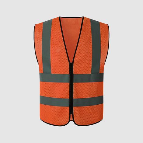 Gilet de Sécurité Haute Visibilité Orange - Lot de 8 - Chantier, Bâtiment, Assainissement et Jardinage - Tissu Maille avec Bandes Réfléchissantes sur les Épaules-lsw