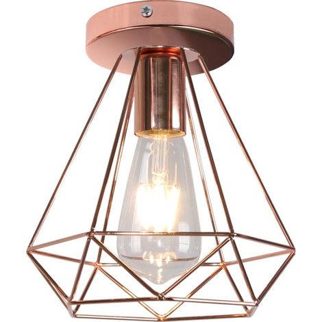 Lampe de Plafond 20cm Diamant Plafonnier Cage en Métal Doré Rose Luminaire pour Balcon Couloir Entrée (1/5)