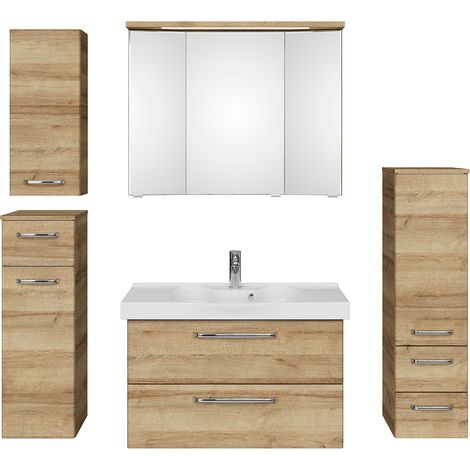 Badezimmer Komplett Set mit Keramikbecken TRENTO-66 in Riviera Eiche Nb., B/H/T: ca. 182/200/48 cm (1/5)