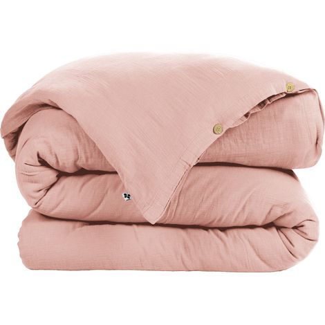 Housse de couette Gaze de Coton 140x200 GAIA coloris Rose Pêche (1/5)