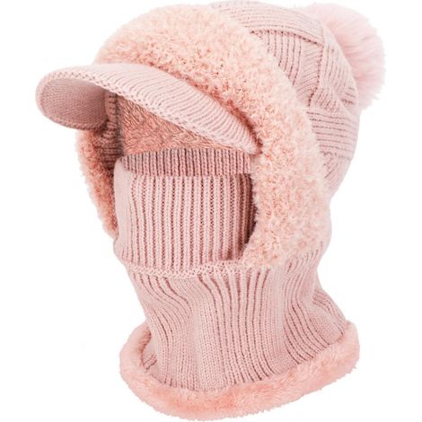 Ensemble bonnet et cache-cou thermique 3-en-1 pour femme, doublé polaire, avec visière (1/5)