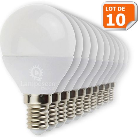 Lampesecoenergie – Lot de 10 ampoules E14 mini globe 6W – 480 lumens blanc neutre 4000K – Angle de diffusion 220° – Conforme CE – Énergie label G