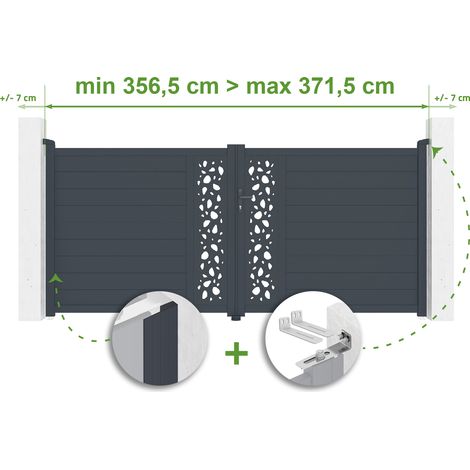 Verstellbares Drehtor Breite 3,5m SUNNY H.160cm grau Aluminium