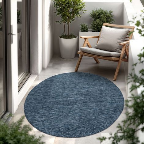 Paco Home In- & Outdoor Teppich Flachgewebe einfarbig modern wetterfest für Terrasse Küche Blau, 80 cm Rund