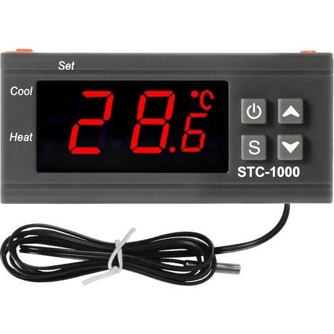 Contrôleur de température numérique STC-1000 AC 10 A 110-220 V Contrôleur de température numérique à LED Thermostat Celsius Chauffage/Refroidissement 2 sorties relais avec sonde de capteur NTC (1/5)