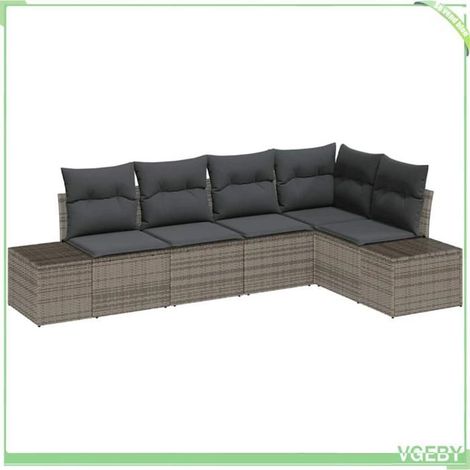 Ensemble de canapé de jardin - FAFEICY - Modulaire - Gris - Polyrotin & acacia - Rangement et plateau réglable (1/5)