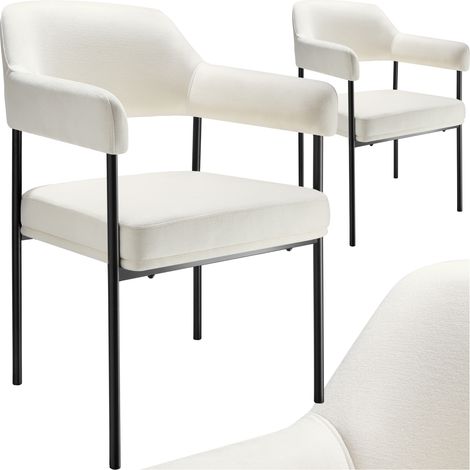 Lot 2 fauteuils rembourrés pieds en acier dossier continu noir/blanc (1/5)