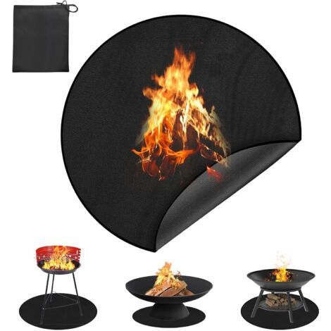 Tapis Ignifuge Rond Tapis De Foyer 91Cm Tapis De Protection De Sol Ignifuge Résistant À La Chaleur Pour Barbecue En Plein Air,Camping,Patio, Noir