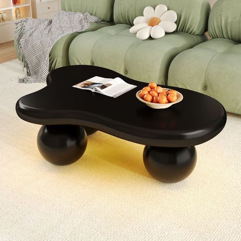 DESMIU Table basse forme nuage LED avec bords arrondis pour salon et chambre d'enfant, en MDF, noir, 95 × 62,5 × 32 cm (1/5)