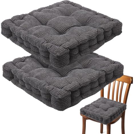 2 Pack Seat Cushion 40 x 40 cm Thick Cotton Outdoor Indoor Soft Seat Cushion for Dining Living Room Home Garden Dark Grey (1/5)