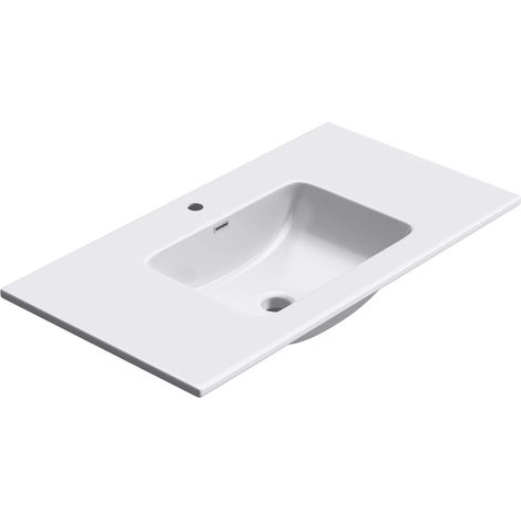 doporro Lavabo Empotrado Blanco Baño 90x48x14 cm Lavamanos Rectangular de Mármol Fundido Colossum02 (1/5)