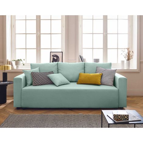 Regala - 3-sitzer sofa - schlaffunktion und bettkasten - aus stoff - himmelblau