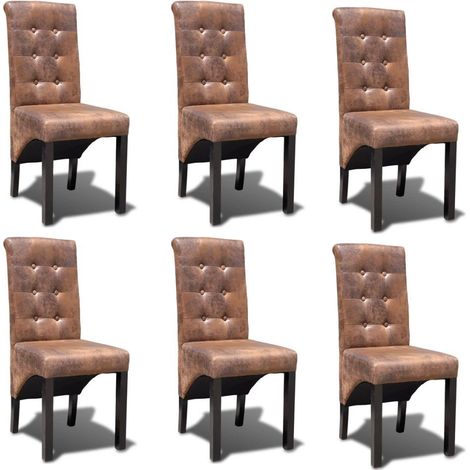 Chaises de salle à manger 6 pcs Marron Similicuir 11 (1/5)