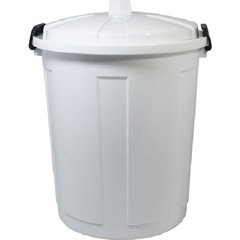 Bidone con coperchio chiuso grande 50 Lt antiodori o randagismo bianco pattumiera da interno o esterno casa giardino locali commerciali (1/4)