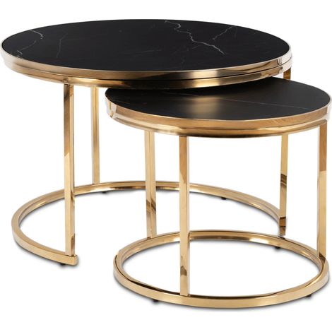 Aron Couchtisch-Set 70 cm/50 cm Schwarzer Marmor/Goldener Glamour (1/5)