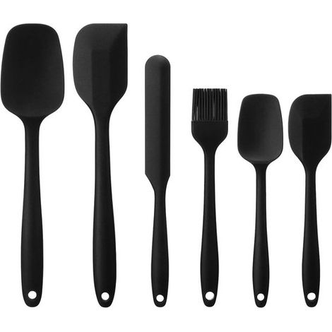 Set di spatole in silicone, 6 pezzi: spatola in silicone, cucchiaio, pennello, raschietto. Griglia, resistente al calore, lavabile in lavastoviglie, senza BPA. Utensili da cucina per cucinare e (1/5)