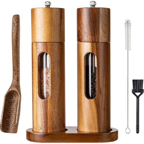 Manuelle Salz- und Pfeffermühle aus Holz, Gewürzmühle mit verstellbarem Keramikmahlwerk, Küchenstreuer  Pfeffermühle  Salzmühle – auch als Chilimühle verwendbar