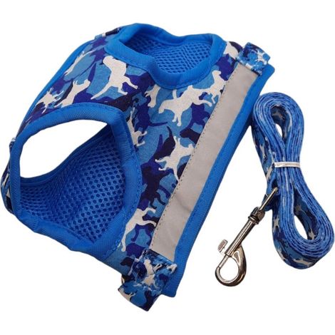 Verstellbares Hundegeschirr mit Leine, Größe M, Blau