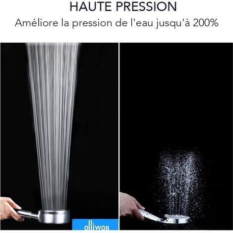 Soffione doccia ad alta pressione con tubo flessibile da 1,5 m, soffione a risparmio idrico realizzato in acciaio inox 304, facile da installare e pulire. (1/4)