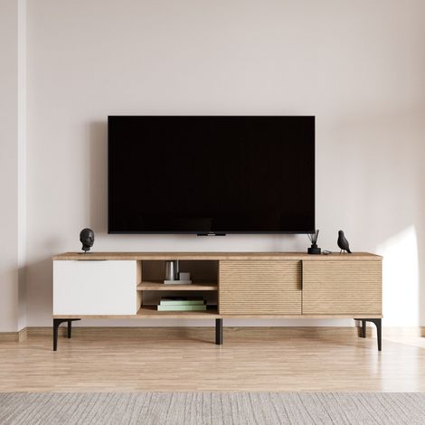 Modern TV-Möbel Tarz 180 cm Weiß-Eiche-Optik Melamin (1/5)