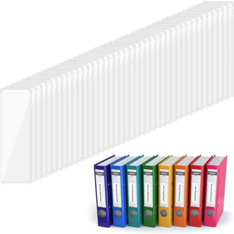 Lot de 120 porte-étiquettes transparents, étiquettes de classeur de 2,5 x 7,6 cm, pochettes adhésives transparentes avec ouverture sur le dessus pour bacs de rangement, carnets, boîtes, inserts (1/5)