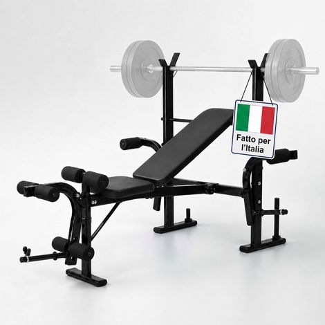 Relaxdays panca multifunzione regolabile, supporto bilanciere, butterfly, estensore gambe, pieghevole, acciaio, nero (1/5)