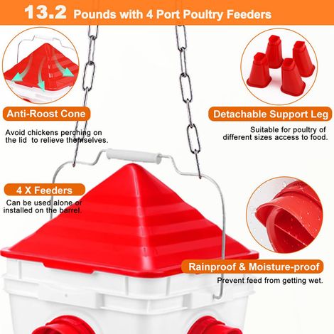 Mangeoire et Abreuvoir pour Poules 13,2 lbs / 8,5 L Kit de Distribution Automatique d'Alimentation et d'Eau avec Filet à Légumes et Gobelets de Boisson pour Volailles Oiseaux (1/5)