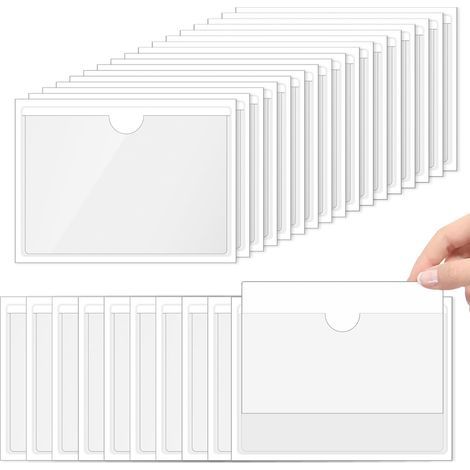 50 fundas autoadhesivas de plástico transparente, portatarjetas adhesivos transparentes para guardar y proteger sus tarjetas de índice. (1/5)
