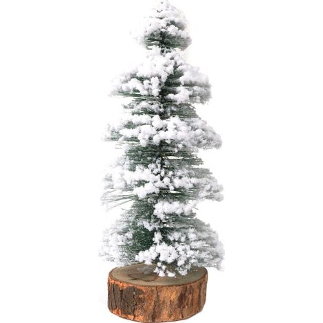Albero di Natale a LED innevato su base in legno, verde, 30 cm, alimentato a batteria (1/3)