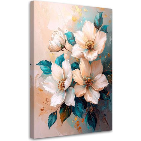 Leinwandbild Helle Blumen mit türkisfarbenen Akzenten in einer pastellfarbenen Komposition 20x30 (1/5)