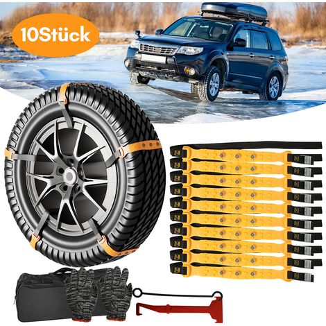 Wolketon 10 Stück Schneeketten  Reifen-Anti-Rutsch-Gürtel Universal-Auto-Sicherheitsketten Notfall-Traktionsketten Anfahrhilfe für die meisten Autos/SUV (1/5)