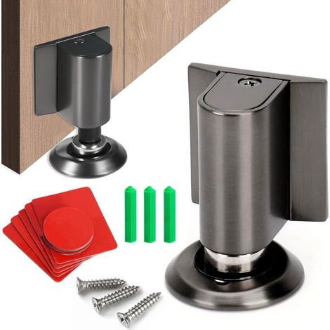 Butée de porte magnétique, butée de porte de sol en métal réglable, serrure de sol invisible réglable, butée de porte murale avec adhésif 3M et vis pour chambre et salle de bain. (1/5)
