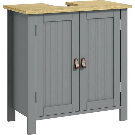 Spülenunterschrank mit 2 Türen, verstellbarem Einlegeboden, 2 Innenfächern, PU-Griffen, 60 x 30 x 60 cm, grau (1/5)