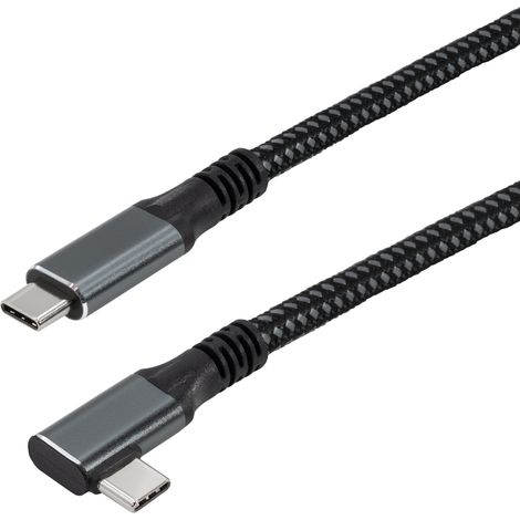 Usb c 3.2 Kabel mit e-Marker-Chip - gewinkelter Stecker usb Typ c Stecker, gerade - usb Typ c Stecker, gewinkelt, gen 2x2, Datenrate bis max. 20 gbps, 1,0 m, 100w/5a