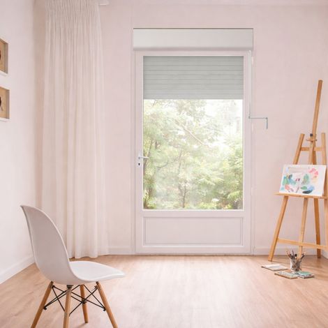 Porte Fenêtre PVC blanc 1 vantail hors tout H 239 x L 86 cm ouverture française volet roulant manivelle pose en neuf tirant droit (1/5)