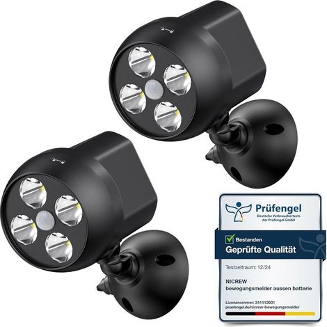 Außenleuchte mit Bewegungsmelder, wasserdicht, LED-Flutlicht mit drahtlosem Sensor, Sicherheitsleuchte für Treppen, Flur, Garten, Terrasse (2er-Pack) [Energieklasse] (1/3)