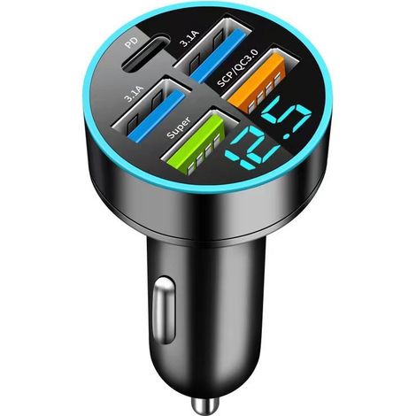 New SUPER+PD+3.1A 5-port car charger with 6 USB ports - Black (1/3)