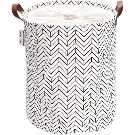 Panier à linge - 1 unité - Toile et cuir PU - Pliable avec intérieur étanche - Pour salle de bain et chambre - 50 x 40 cm (1/5)