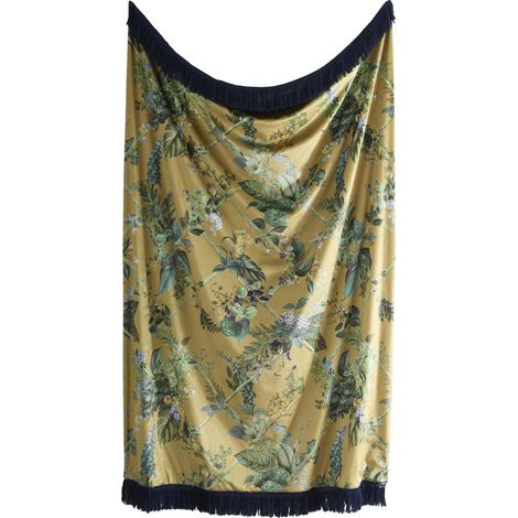 Jeté de lit en Velours - Motif Floral doré - 130 x 180 cm - Réversible - Polyester Doux - Couverture décorative pour canapé, lit ou Salon (1/5)