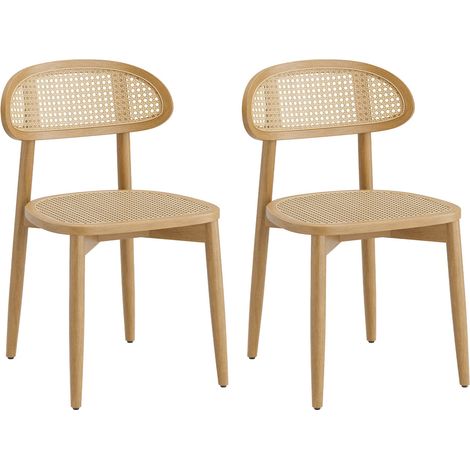 2er-Set Esszimmerstühle aus geflochtenem Kunst-Rattan, ergonomisch geschwungene Rückenlehne, Massivholzgestell, moderner Vintage-Stil, Naturholz (1/5)