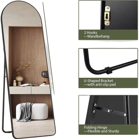 Specchio a figura intera, design portatile, stile moderno ed elegante, nero arcuato (1/2)