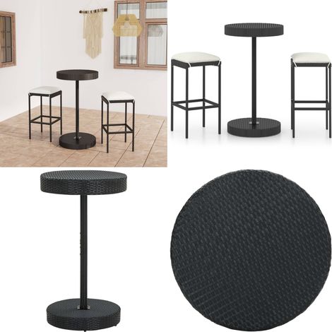 3-tlg. Gartenbar-Set mit Kissen Poly Rattan Schwarz - Gartenbar Set - Outdoor Möbel - Balkonmöbel - Rattan Gartenmöbel - Bartisch - Home & Living (1/5)