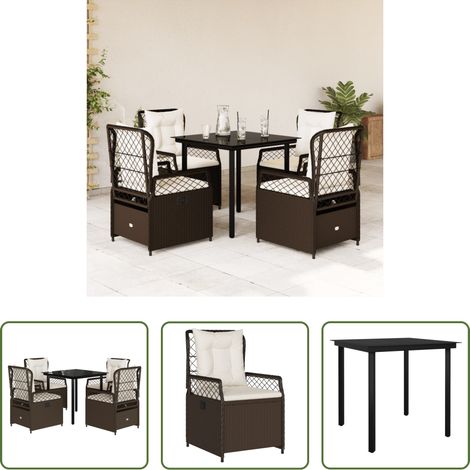 vidaXL Gartenstuhl -  5-tlg. Garten-Essgruppe mit Kissen Braun Poly Rattan (1/5)