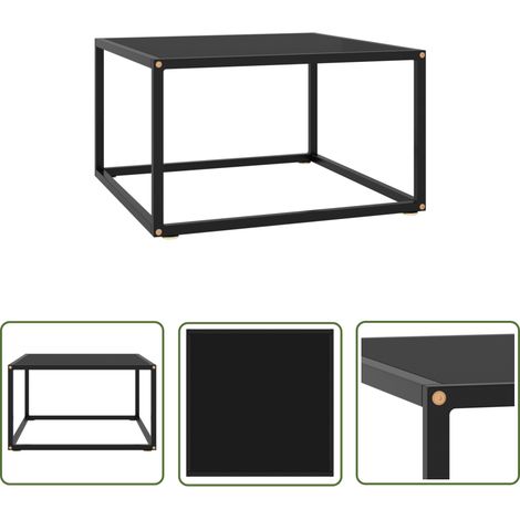 The Living Store Couchtisch Schwarz mit Schwarzem Glas 60x60x35 cm - Couchtisch - Wohnzimmertisch - Schwarzer Couchtisch - Glastisch - Modernes Sofa Regal (1/5)