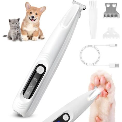 Tondeuse à pattes pour chiens, tondeuse silencieuse pour poils de chat et de chien avec lumière LED, tondeuse professionnelle pour poils d'animaux pour le corps, les pattes, les yeux, les oreilles et  (1/5)