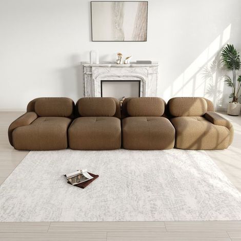 Canapé Droit - SOGEU - 388x103x75 cm - Velours côtelé Marron - 4 places - Mousse 32D (1/5)