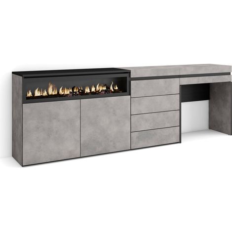 Skraut Home – Buffet moderne 227x35x75cm – Meuble de rangement en ciment et noir – 2 portes avec grande capacité – Utilisation comme coiffeuse ou console (1/5)